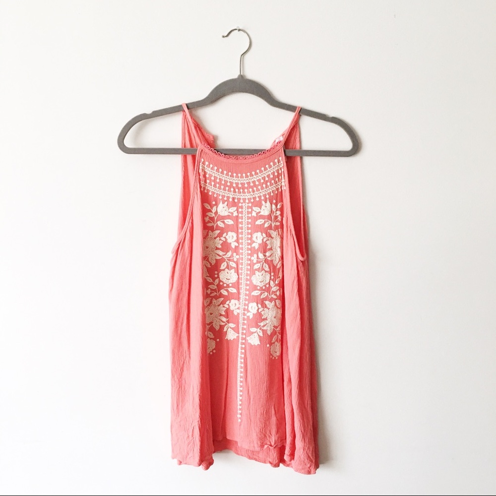Beautiful Coral Tank Top with Floral Design
